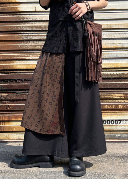 Stylish Black Asymmetrical Pockets Print Cotton Pants Summer