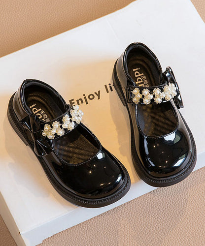 Stylish Black Buckle Strap Nail Bead Kids Loafer Shoes