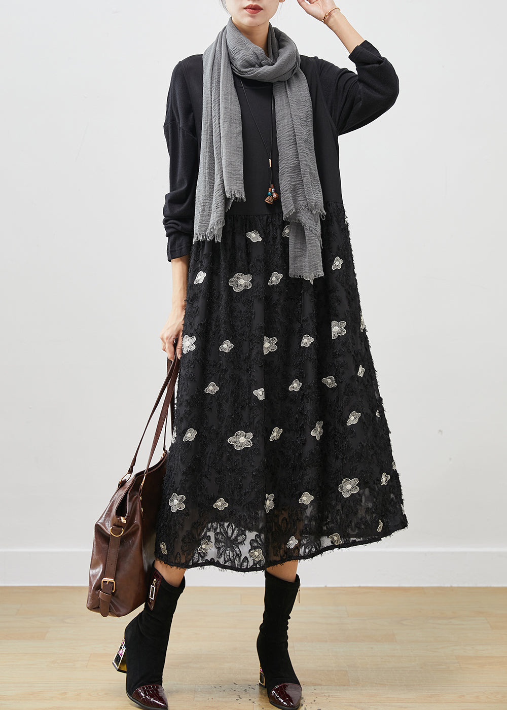 Stylish Black Exra Large Hem Cotton Maxi Dresses Spring