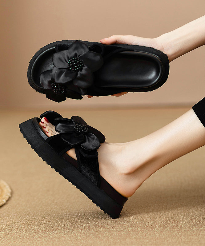 Stylish Black Splicing Platform Slide Sandals