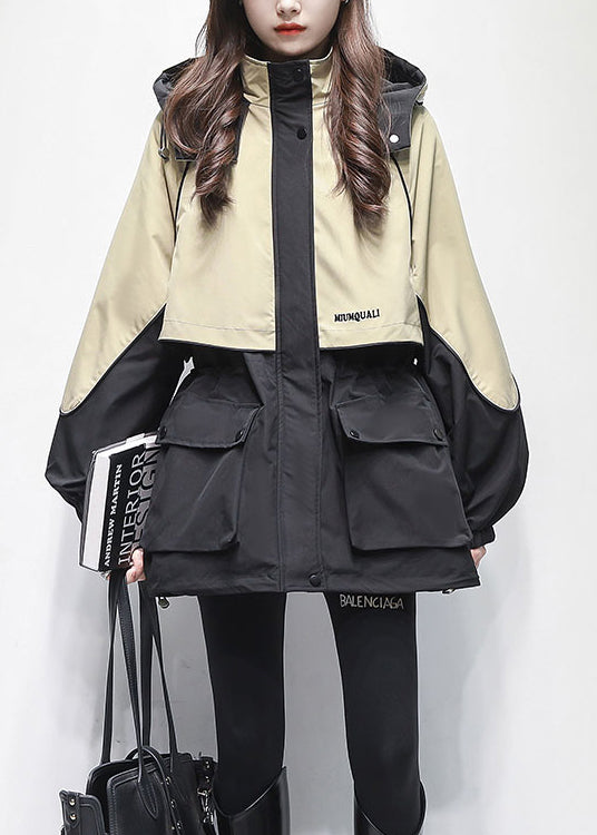 Stylish Black Hooded Pockets Warm Fleece Parka Winter