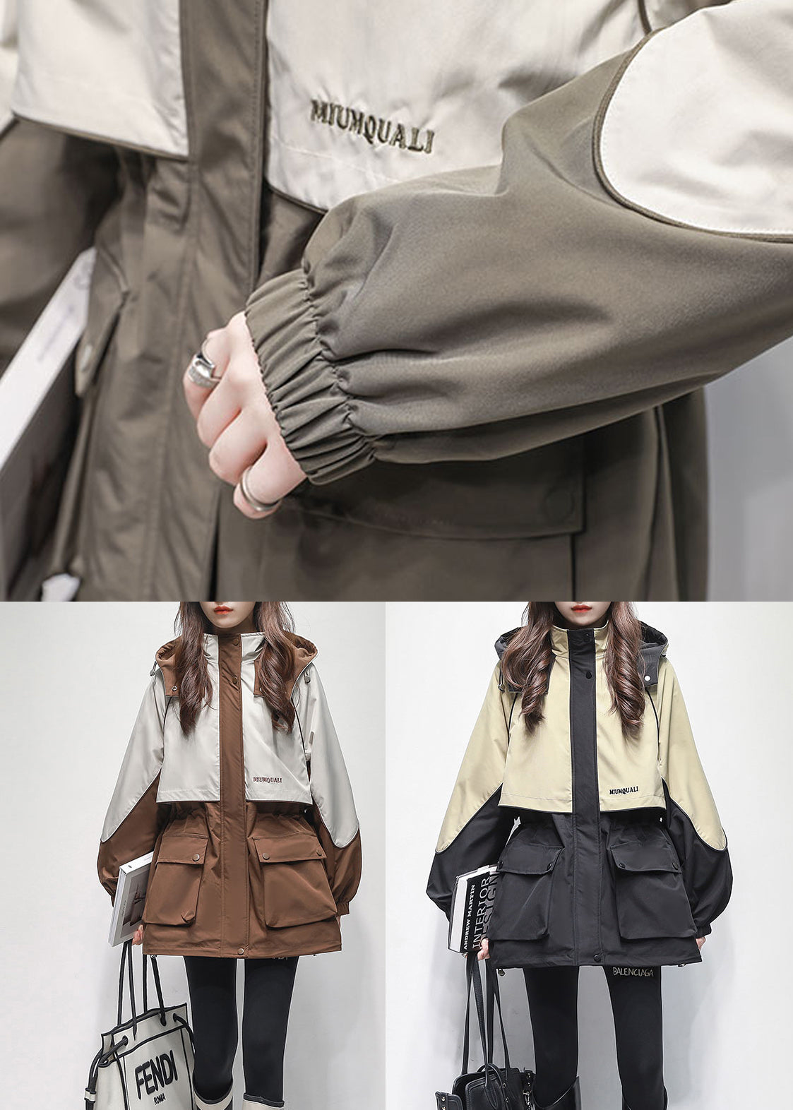Stylish Black Hooded Pockets Warm Fleece Parka Winter