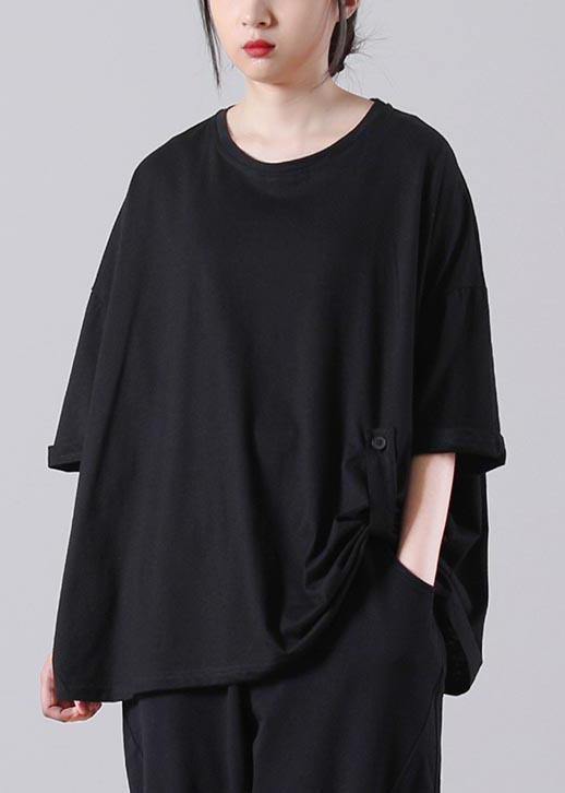 Stylish Black O-neck Cotton Top Summer