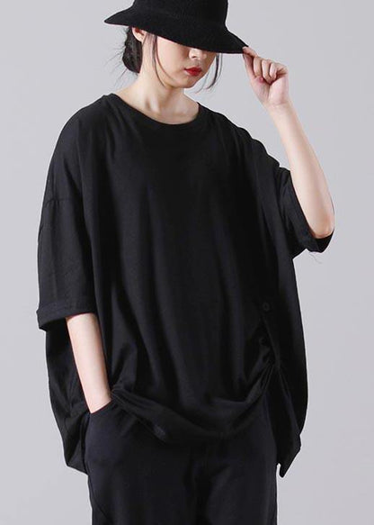 Stylish Black O-neck Cotton Top Summer