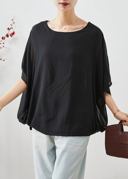 Stylish Black O-neck Oversized Chiffon Tanks Summer