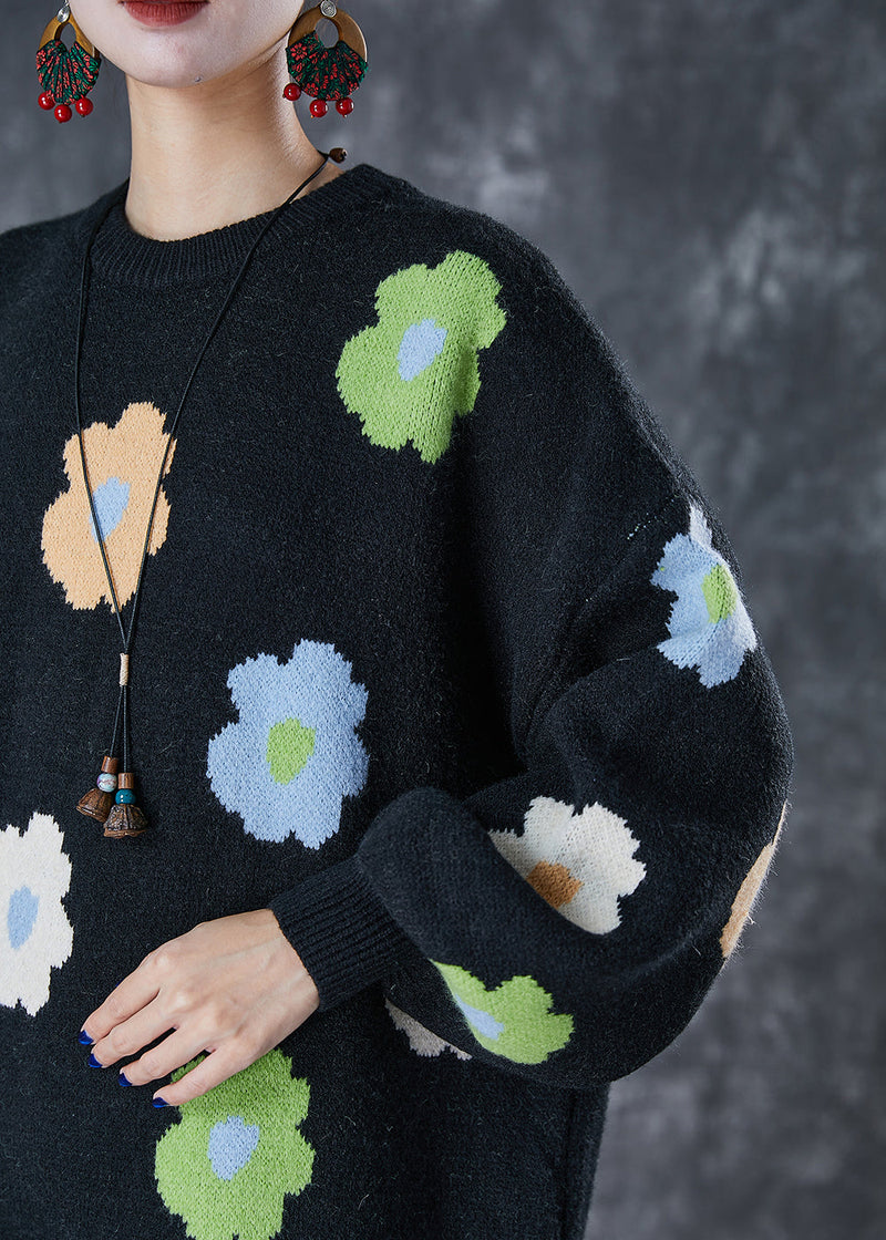 Stylish Black Oversized Knit Long Dress Fall