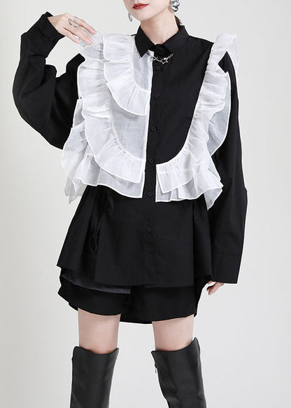 2025 Royal Blue Ruffles Asymmetrical Shirt Dress-Limited Stock