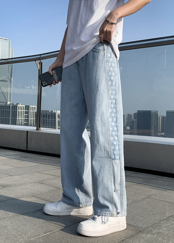 Stylish Black Pockets Patchwork Denim Pants Trousers Fall