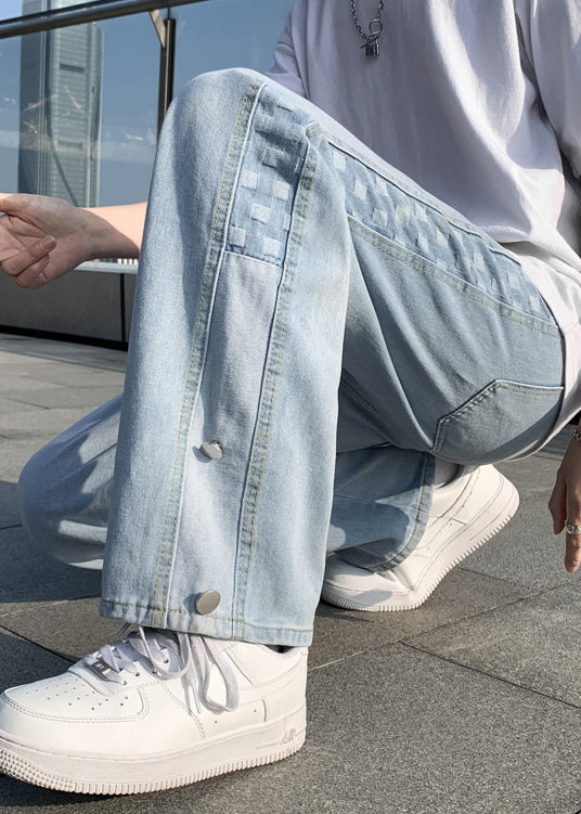 Stylish Black Pockets Patchwork Denim Pants Trousers Fall