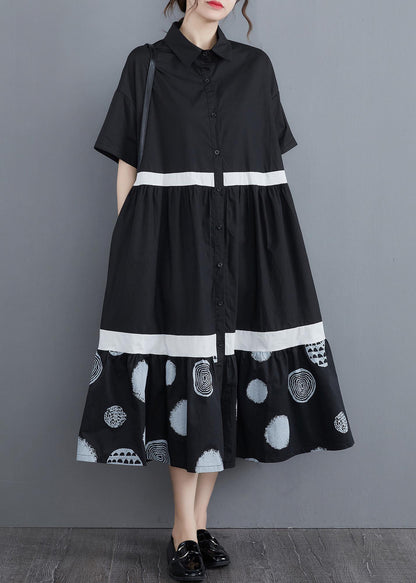 Stylish Black Print Cotton Patchwork a Line Summer Long Dress