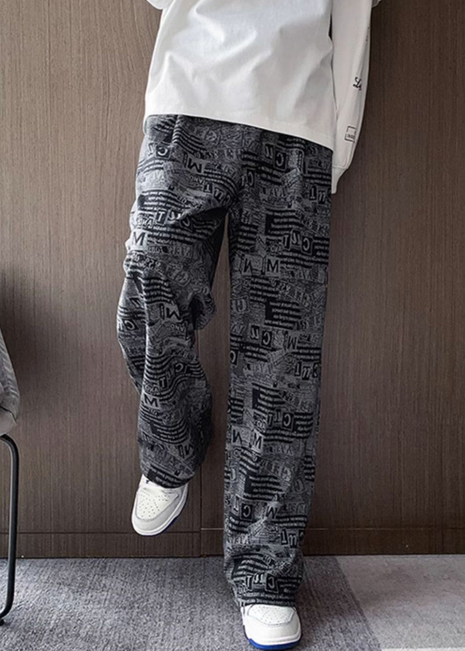 Stylish Black Print Pockets Cotton Pants Fall
