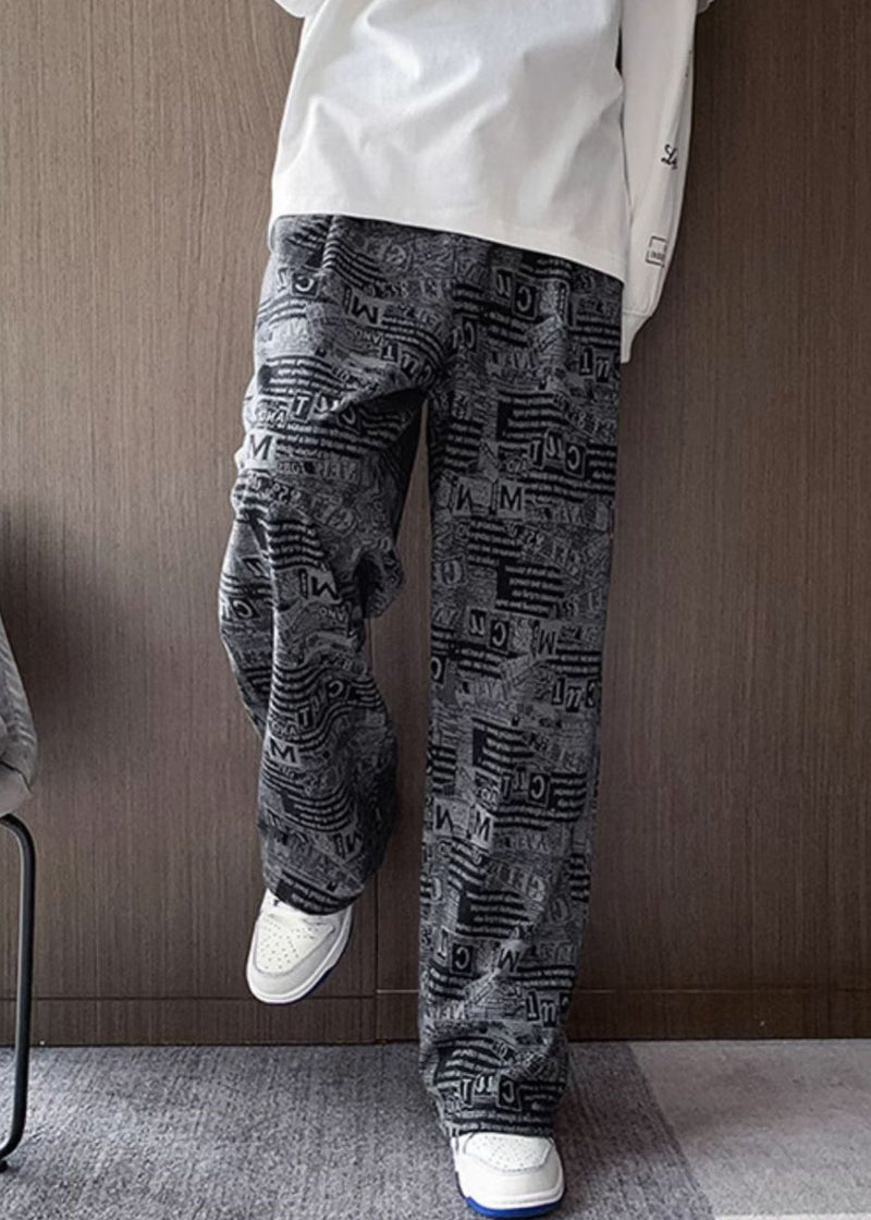 Stylish Black Print Pockets Cotton Pants Fall