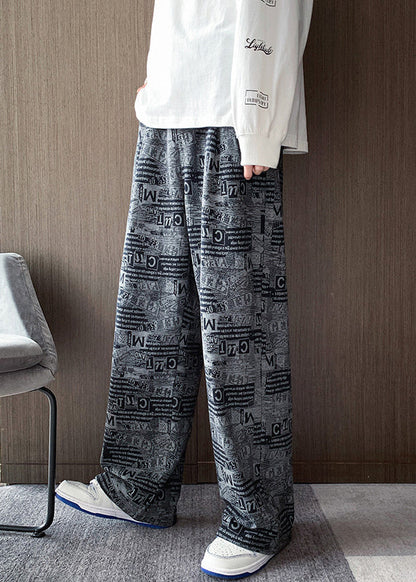 Stylish Black Print Pockets Cotton Pants Fall