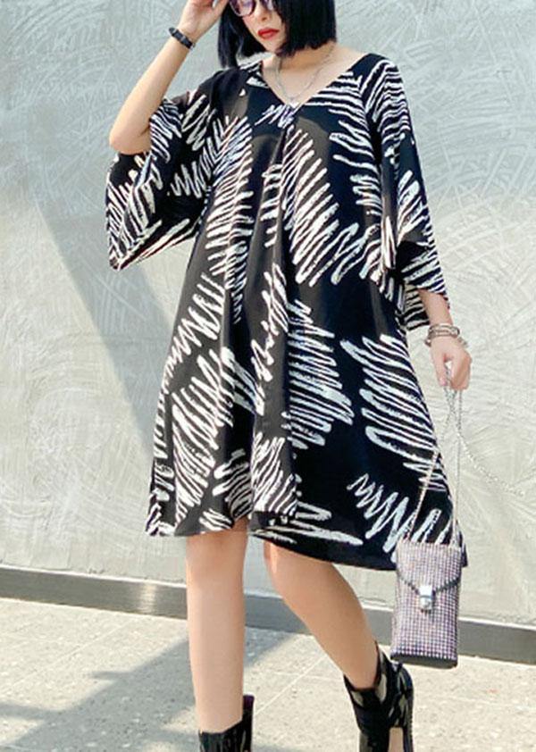 Stylish Black Print V Neck Summer Vacation Dress