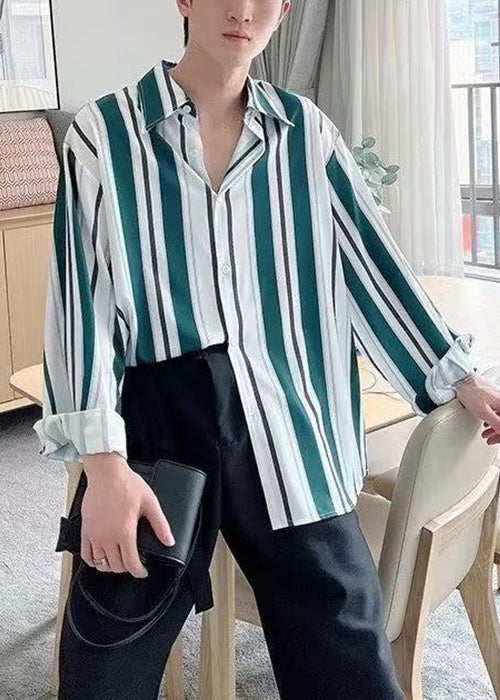 Stylish Black Striped Button Cotton Shirts Spring