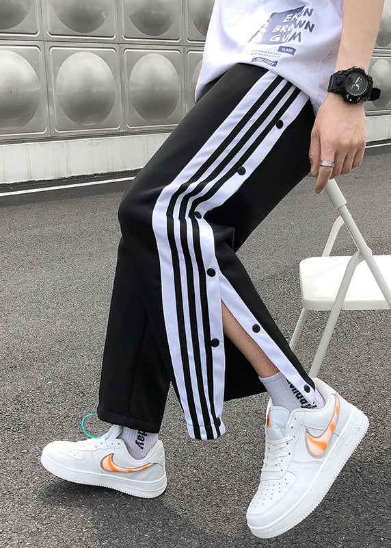 Stylish Black Striped Side Open Cotton Pants Clothing Summer