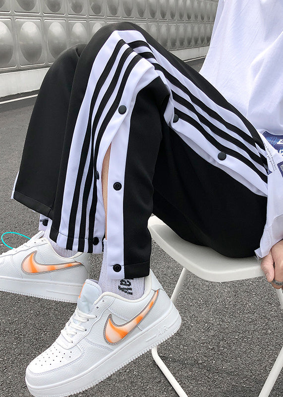 Stylish Black Striped Side Open Cotton Pants Clothing Summer