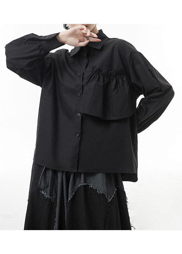 Stylish Black Low High Design Patchwork Shirts Spring