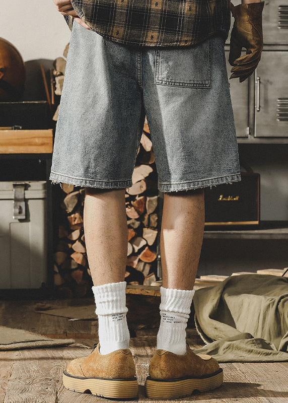 Stylish Blue Hole Pockets Denim Shorts Summer