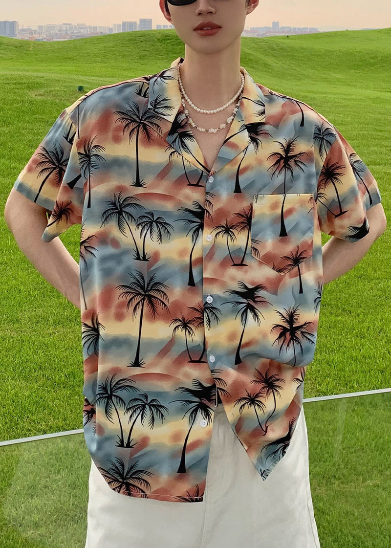 Stylish Blue Peter Pan Collar Button Print Cotton Shirts Summer