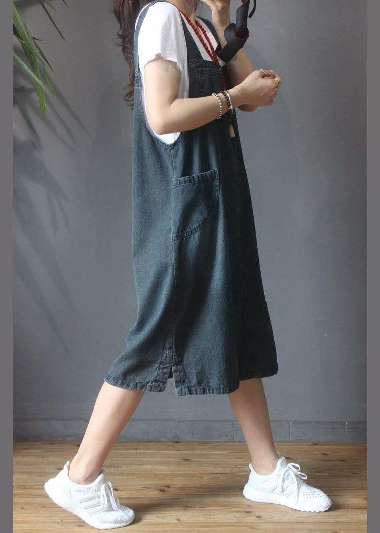 Stylish Blue Pocket Scarpenter Denim Summer Dresses