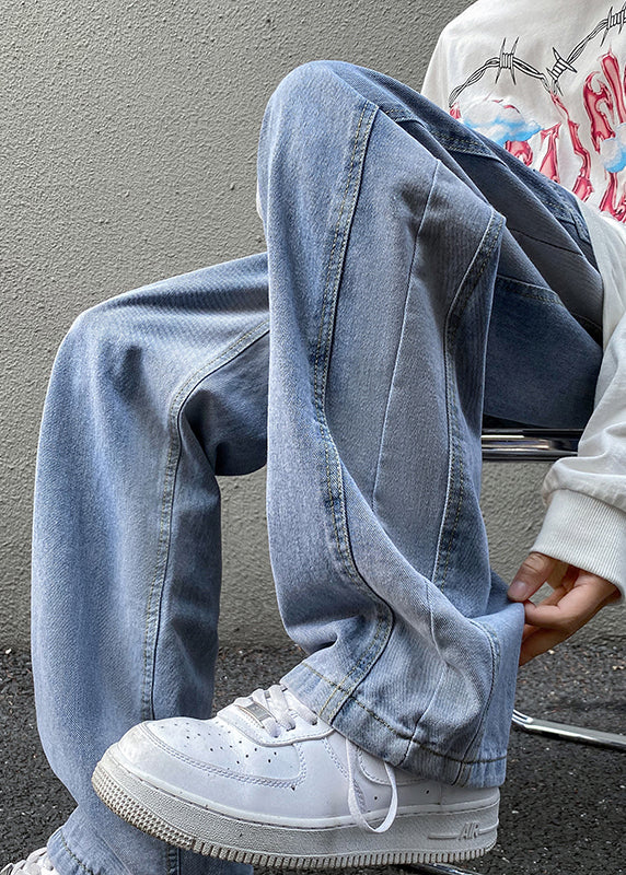 Stylish Brown Gradient Pockets Denim Pants Fall