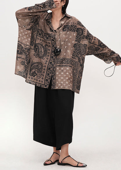 Stylish Chococlate Oversized Print Cotton UPF 50+ Shirts Summer