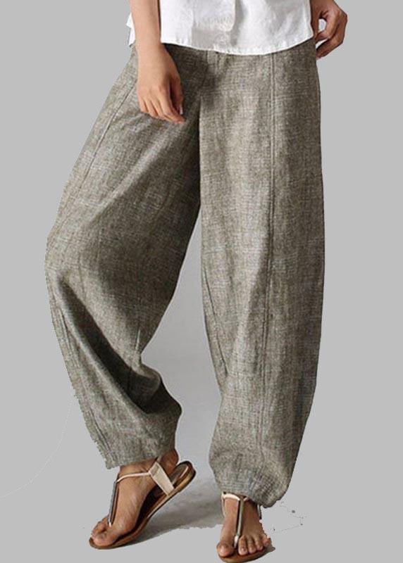 Stylish Brown Geometry Pockets Cotton Harem Wide Leg Pants Summer