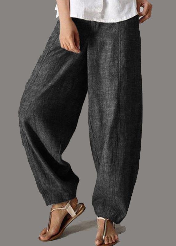 Stylish Brown Geometry Pockets Cotton Harem Wide Leg Pants Summer