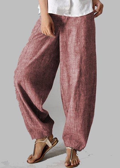 Stylish Brown Geometry Pockets Cotton Harem Wide Leg Pants Summer