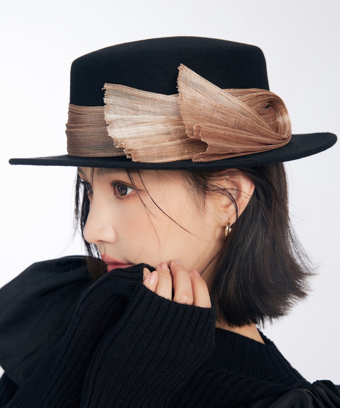 Stylish Classy Black Decorated Versatile Woolen Cloche Hat