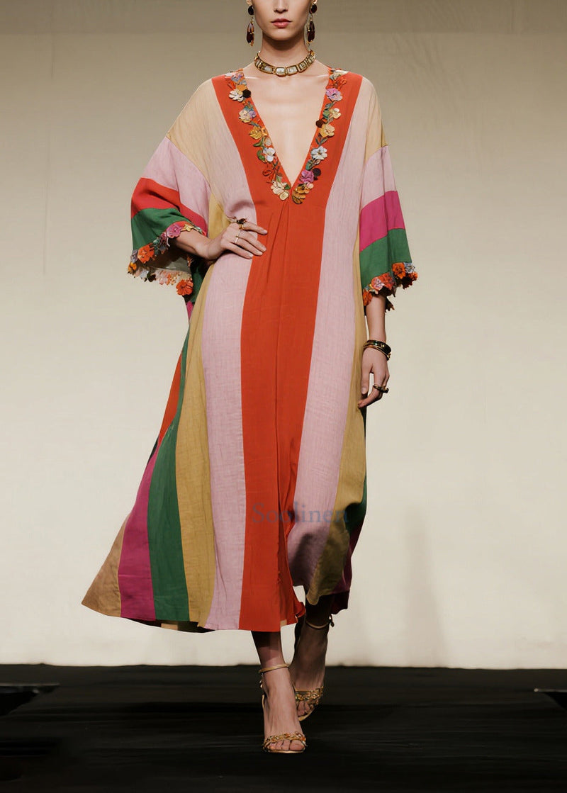 Stylish Colorblock Oversized Cotton Long Dress Summer