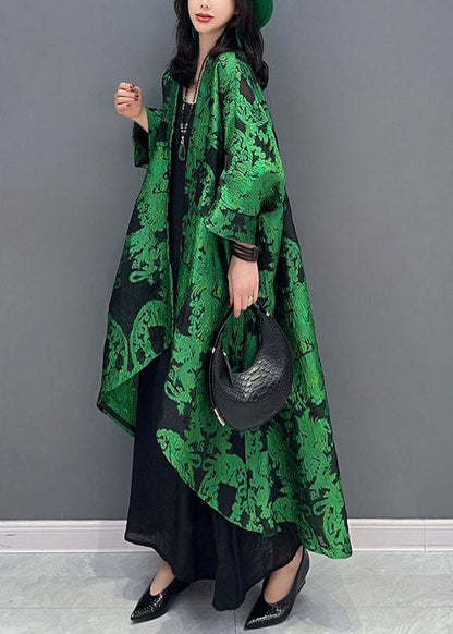 Stylish Green Asymmetrical Jacquard Patchwork Cotton Cardigans Summer
