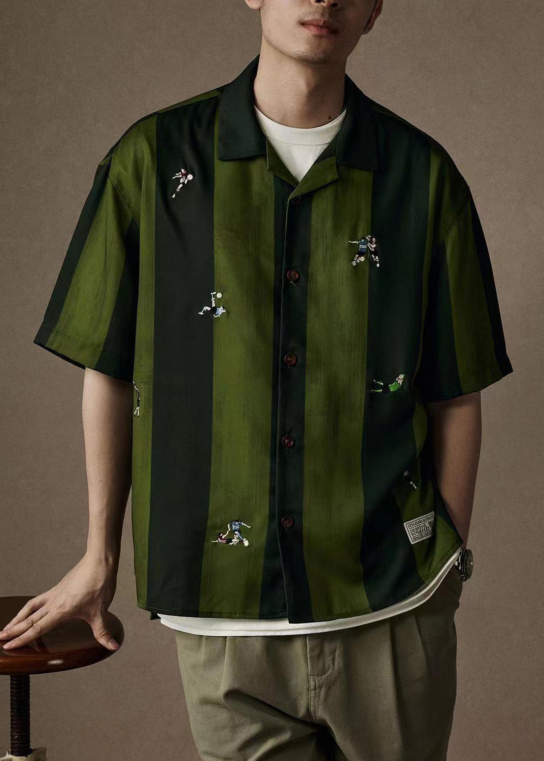 Stylish Green Embroideried Button Cotton Polo Shirt Summer