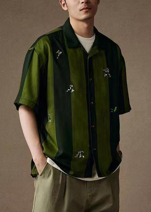 Stylish Green Embroideried Button Cotton Polo Shirt Summer
