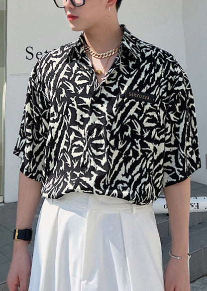 Stylish Green Peter Pan Collar Print Hawaiian Shirts Summer
