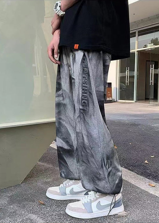 Stylish Grey Oversized Tie Dye Cotton Pants Spring