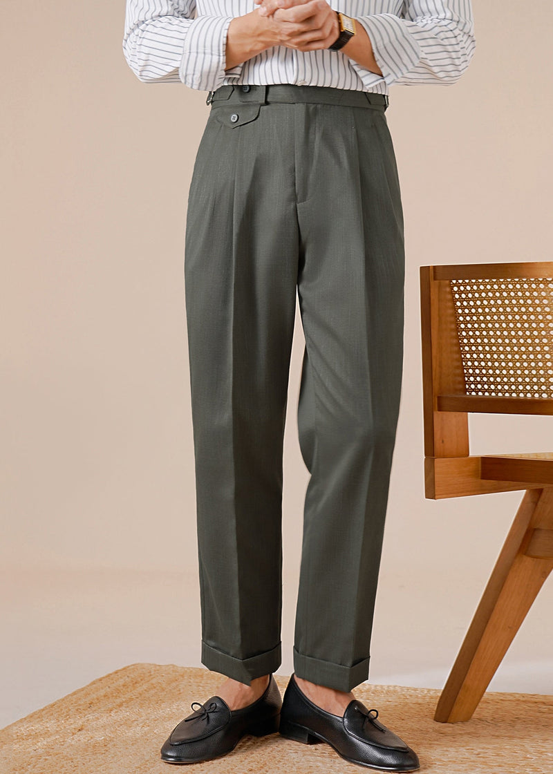 Stylish Jungle Green Pockets Spandex Straight Pants Fall