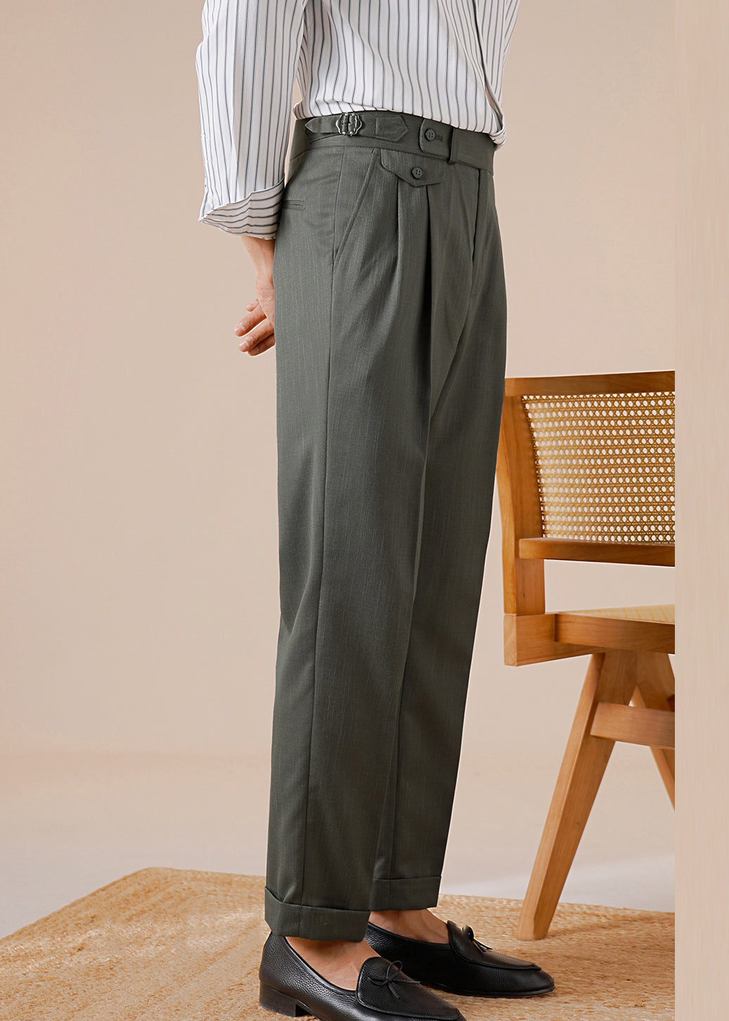 Stylish Jungle Green Pockets Spandex Straight Pants Fall
