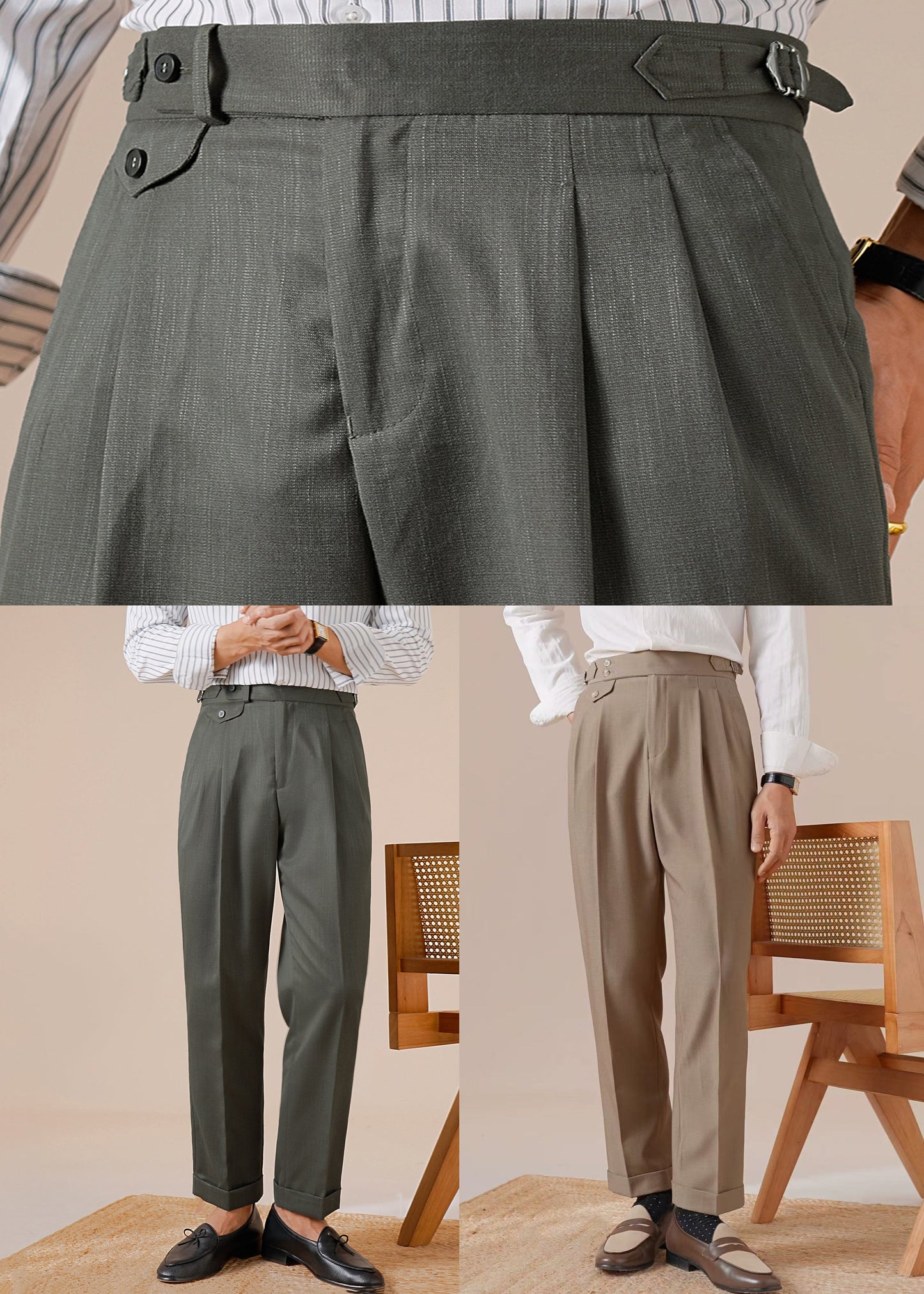 Stylish Jungle Green Pockets Spandex Straight Pants Fall