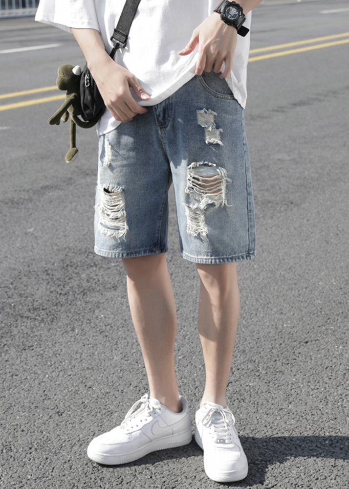 Stylish Light Blue Hole High Waist Denim Shorts Summer