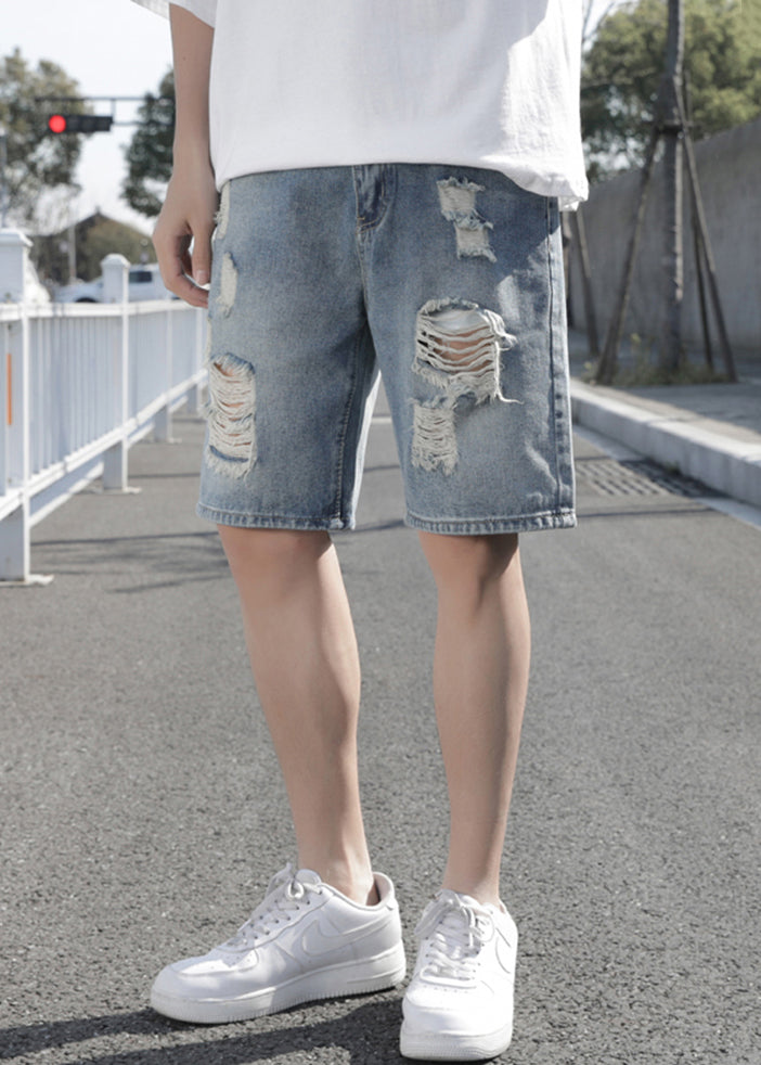 Stylish Light Blue Hole High Waist Denim Shorts Summer