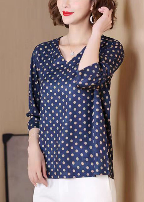 Stylish Navy Dotted Print Wear on Both Sides Silk Top Bracelet Sleeve