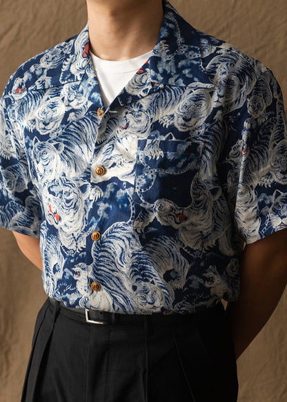 Stylish Navy Peter Pan Collar Animal Cotton Shirts Summer