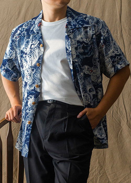 Stylish Navy Peter Pan Collar Animal Cotton Shirts Summer