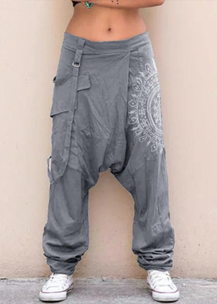 Stylish Navy Plaid Original Design Cotton Harem Pants Summer