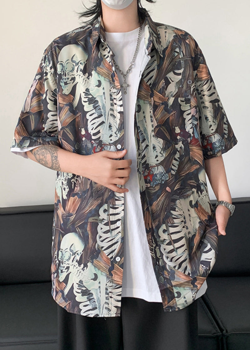 Stylish Peter Pan Collar Print Pockets Cotton Shirts Half Sleeve