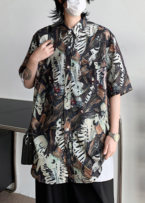 Stylish Peter Pan Collar Print Pockets Cotton Shirts Half Sleeve