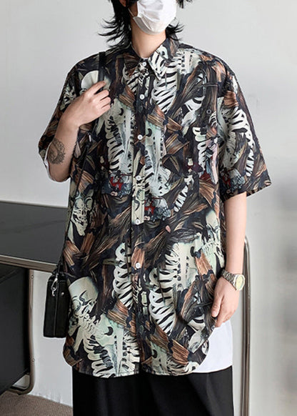 Stylish Peter Pan Collar Print Pockets Cotton Shirts Half Sleeve