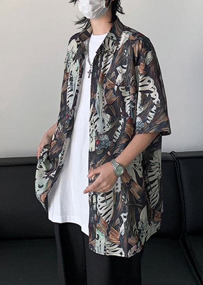 Stylish Peter Pan Collar Print Pockets Cotton Shirts Half Sleeve